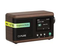 Pure Classic Mini Radio Digital Portátil Dab+ y FM con Bluetooth 5.3, Batería de 15 Horas, Pantalla a Color de 2,4", Correa de Transporte, Negro Café/Nogal