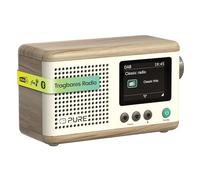 Pure Classic Mini Radio Digital Portátil Dab+ y FM con Bluetooth 5.3, Batería de 15 Horas, Pantalla a Color de 2,4", Correa de Transporte, Blanco Algodón/Roble