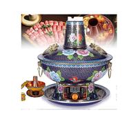 Pure Copper Electric and Charcoal Dual Heating Hot Pot with Divider, Large 36cm for Family Dining