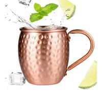 Pure Copper Moscow Mule Cup 530ml - Hammered Texture Whiskey Cocktail Mug For Iced Drinks - Home Bar Beer Beverage Glass - Retro Pub Metal Mug