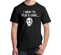 Pure Cotton Tees I Want to Play A Game Graphic T-Shirt Jigsaw from The Saw Movies Design, Negro , XL