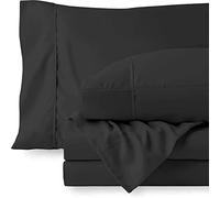 PURE DREAMS BEDDING Juego de 4 piezas, 100% algodón egipcio, 1000 hilos, 1 sábana encimera, 1 sábana bajera ajustable de 45 cm de profundidad y 2 fundas de almohada, color negro liso, tamaño Super