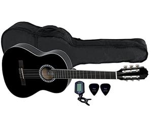 PURE GEWA Guitarra clásica Basic SET 4/4 Negro, incluye funda, afinador de pinza y dos púas