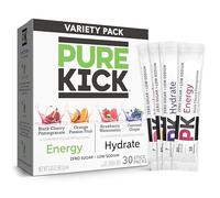 PURE KICK Energy and Hydrate Singles To Go - Paquete variado de mezcla de bebidas, granada de cereza negra, fruta de la pasión naranja, sandía y uva Concord, 30 unidades (paquete de 1)