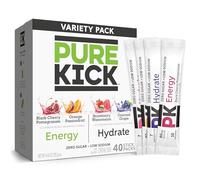 PURE KICK Energy and Hydrate Singles To Go - Paquete variado de mezcla de bebidas, granado de cereza negra, fruta de la pasión naranja, sandía y uva Concord, 40 unidades (paquete de 1)
