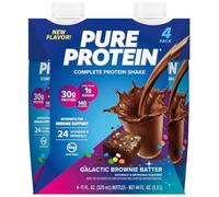 Pure Protein Batido de Alto Valor Biológico Bajo en Azúcar Apto Dietas Keto con Vitaminas Minerales Esenciales Sin Gluten para Entrenamiento - Masa de Brownie Galáctica - Paquete de 4 (199 caracteres)