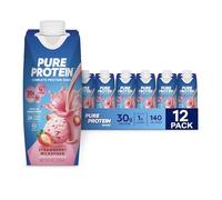 Pure Protein Batido de Alto Valor Biológico Bajo en Azúcar Apto Dietas Keto con Vitaminas Minerales Esenciales Sin Gluten para Entrenamiento - Batido de Fresa - Paquete de 12 (198 caracteres)