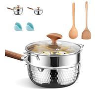 Pure Titanium Sauce Pan with Lid, Non-Stick Titanium Cookware for Healthy Cooking, Fast Even Heating, Ultra-Durable Scratch-Resistant Multipurpose Pot for All Cooktops (Pot + Steamer Basket, 16cm)