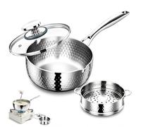 Pure Titanium Saucepan with Lid, Uncoated Titanium Pot, Lightweight Sauce Pan for Soup, Milk, Noodles and Sauces, Compatible with All Stovetops (With Steamer,8 in)