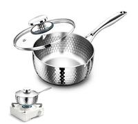 Pure Titanium Saucepan with Lid, Uncoated Titanium Pot, Lightweight Sauce Pan for Soup, Milk, Noodles and Sauces, Compatible with All Stovetops (NO Steamer,7.1 in)