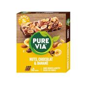 Pure Via Barras de cereales Nuts, Chocolate & Banana - Ricas en fibra - Sin azúcar añadido | 3 x 35 g