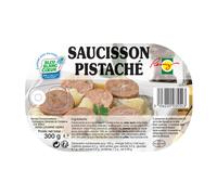 Puré y salchicha a la pistacha
