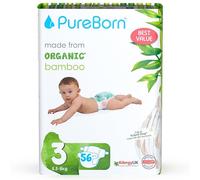 PureBorn Pañales Bebé Ecológicos de Bambú, Talla 3 (5,5-8 kg), 56 piezas, Hipoalergénicos, Ultrasuaves, Estampado Surtido