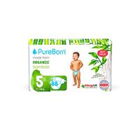 PureBorn Pañales Bebé Ecológicos de Bambú, Talla 5 (11-18 kg), 88 piezas, Hipoalergénicos, Ultrasuaves, Estampado Surtido