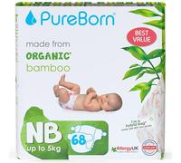 PureBorn Pañales Bebé Ecológicos de Bambú, Talla Recién Nacido, 68 piezas, Hipoalergénicos, Ultrasuaves, Estampado Surtido