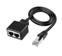 PureBowlic Adaptador divisor Ethernet RJ45 de 1 a 2 puertos, extensor de cable de red chapado en oro, para señal estable, carcasa de plástico negro, para módem router de banda ancha para oficina en