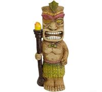 PureBowlic Antorcha Maya Tiki Solar Jardín Estatua de resina para luz LED cálida, figura tribal resistente a la intemperie para ambiente de césped al aire libre, 12 x 12 x 32 cm