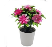 PureBowlic Bonsái artificial de crisantemo de rosa de loto, planta en maceta de plástico falsa realista para decoración de oficina y boda, arreglo floral compacto de 11 x 6 x 14 cm en rosa rojo