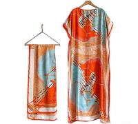 PureBowlic Bufanda de seda simulada para mujer, estampado floral, suelto, para playa, protección solar, para verano, resort, viajes, estilo árabe, 140 x 85 cm (K)