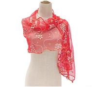PureBowlic Bufanda floral para mujer, chal de poliéster ligero, 42 x 153 cm, elegante accesorio para el cuello para primavera, otoño, vestidos, ropa exterior, varios colores (1# rojo brillante)