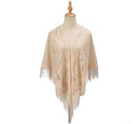 PureBowlic Bufanda triangular de encaje para mujer, chal floral de poliéster con borlas, ligero, transpirable, para primavera y verano, longitud ajustable, accesorio de moda (3-beige)