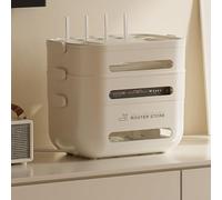 PureBowlic Caja de almacenamiento para enrutador con gestión de cables, organizador de cables de escritorio, diseño ventilado de plástico para televisor, módem, oficina en casa, color blanco, fácil