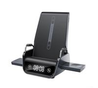 PureBowlic Cargador inalámbrico 4 en 1 con pantalla de reloj Estación de carga rápida de 22.5 W para iPhone para airpods Watch Soporte multidispositivo Soporte ajustable para mesita de noche Oficina