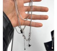 PureBowlic Collar con colgante de cruz de doble capa para hombre, cadena de hip hop de acero de titanio para acabado pulido, joyería de moda audaz para uso diario y fiesta, tono plateado