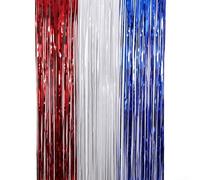 PureBowlic Cortina de lluvia roja, blanca y azul para decoración de fiesta de independencia, telón de fondo patriótico para celebración del 4 de julio, colgante ligero de PET (1 m x 2 m, rojo plateado