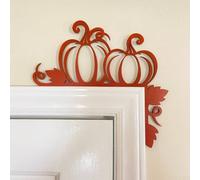 PureBowlic Decoración de marco de puerta de calabaza de madera, arte de pared de otoño para esquina de oficina en casa, decoración festiva de Acción de Gracias, Halloween, letrero de metal naranja de