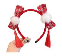 PureBowlic Diadema de borla roja de fieltro estilo chino para lazo de flores para Año Nuevo, fiestas, festivales, reuniones familiares, adultos y niños, 20 x 12 x 2 cm (1)