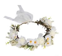 PureBowlic Diadema floral hecha a mano para mujer, accesorio para el pelo de flores bohemias con flores artificiales, corona de boda ligera para damas de honor, sesiones de fotos y uso diario, blanco