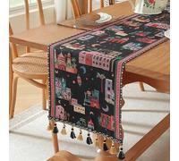 PureBowlic Elegante para mesa de estilo americano para camino para borla, patrón de luna de castillo, tela de poliéster para mesas de té, estética retro del Medio Oriente (A)