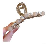 PureBowlic Elegante pinza para el pelo con perlas de camelia para mujer, clip grande hecho a mano para peinados gruesos, moños y coletas, elegante accesorio de flores para pinzas de tiburón, melocotón