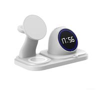 PureBowlic Estación de carga inalámbrica magnética 3 en 1 con reloj despertador, luz nocturna RGB y altavoz, cargador rápido para 15 14 Pro Max, y para airpods, organizador de mesita de noche, negro