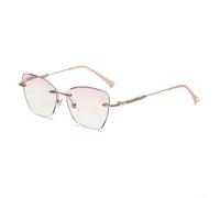 PureBowlic Gafas de sol cuadradas sin montura para mujer, marco de policarbonato ultraligero con patillas de metal, elegantes lentes de borde de diamante para uso diario a la moda, oro plateado, 14,2