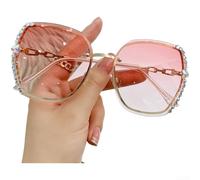 PureBowlic Gafas de sol sin marco para mujer con lentes degradadas, diseño sin montura de metal, protección UV400, detalles de diamante para viajes y moda al aire libre, gafas ligeras (rosa)