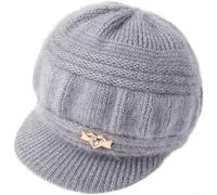 PureBowlic Gorro de punto de invierno para mujer, cálido forro polar grueso para clima frío, poliéster suave, resistente al viento, calaveras para mamá y abuela, gris (gris)