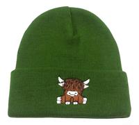 PureBowlic Gorro de vaca bordado para mujer, tejido acrílico cálido, bonito diseño de animales, suave, transpirable, calaveras de invierno, tamaño elástico, para exteriores, casual, varios colores