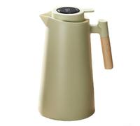 PureBowlic Jarra de vidrio aislada al vacío con tapa de polipropileno de 1 litro, olla térmica de doble pared, retención de calor de 24 horas, agarre similar a la madera, limpieza para café, té