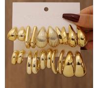 PureBowlic Juego de aretes de aro geométricos para mujer, aretes de resina con forma de gota multiestilo para acabado galvanizado dorado, joyería de moda ligera y exagerada para uso diario y fiesta (C