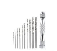 PureBowlic Juego de brocas manuales de aleación de aluminio con 10 puntas de 0,8 a 3,0 mm, herramienta de precisión para madera, plástico, modelos de goma, joyería, bricolaje, ergonómico, plateado