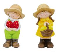 PureBowlic Juego de estatuas de jardín de cerámica para niño y niña con decoración de frutas, figuras minimalistas modernas y coloridas hechas a mano para sala de estar, balcón, exhibición al aire