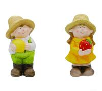 PureBowlic Juego de estatuas de jardín de cerámica para niño y niña con decoración de frutas, figuras minimalistas modernas y coloridas hechas a mano para sala de estar, balcón, exhibición al aire