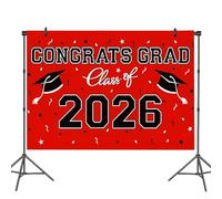 PureBowlic Juego de fiesta de graduación negro y rojo 2026, kit de pancarta de plástico resistente para el último año para fondo de fotos de graduación de la escuela secundaria, fácil de configurar