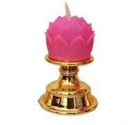 PureBowlic Lámpara LED de vela de loto simulación oscilación electrónica vela luz parpadeante adorno para decoración del hogar ceremonia budista festival rojo rosa roja 8 x 8 x 15 cm (rojo rosa)