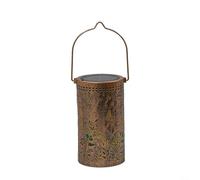 PureBowlic Linterna solar de bronce vintage para diseño de mariposas y flores, luz LED de hierro resistente a la intemperie para jardín y patio, carga USB de doble edición, proyección blanca cálida