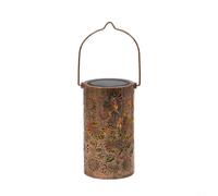PureBowlic Linterna solar de bronce vintage para diseño de mariposas y flores, luz LED de hierro resistente a la intemperie para jardín y patio, carga USB de doble edición, proyección blanca cálida