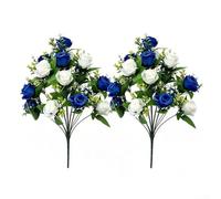 PureBowlic Paquete de 2 ramos de rosas de seda de 18 cabezas resistentes a los rayos UV, flores artificiales con tallos flexibles, para decoración de tumbas de cementerio, arreglos florales falsos