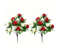 PureBowlic Paquete de 2 ramos de rosas de seda de 18 cabezas resistentes a los rayos UV, flores artificiales con tallos flexibles, para decoración de tumbas de cementerio, arreglos florales falsos